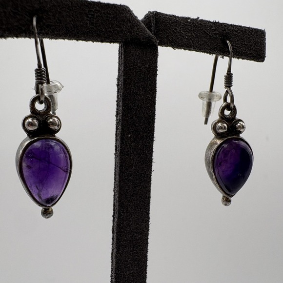 Source Unknown Jewelry - 925 Sterling Silver Amethyst Teardrop Dangle Earrings Purple Gemstone Boho